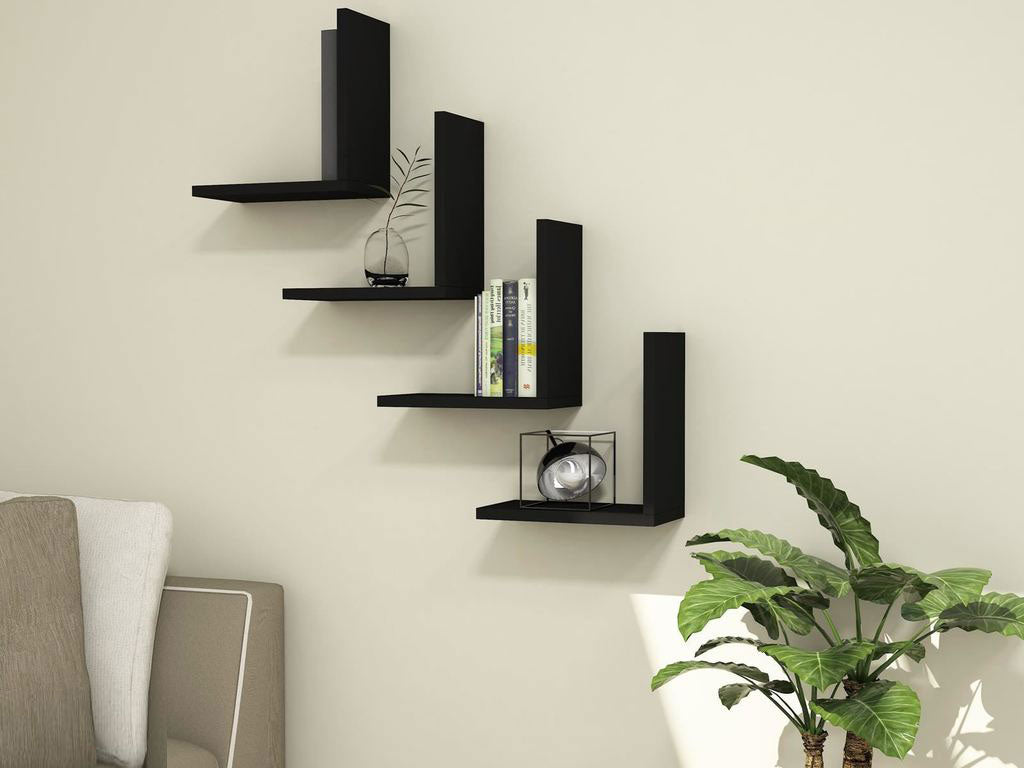 Minimalist L-Shaped Wall Shelves – Modern Floating Corner Racks (Set of 04 )