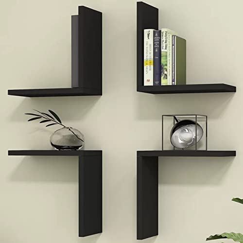 Minimalist L-Shaped Wall Shelves – Modern Floating Corner Racks (Set of 04 )