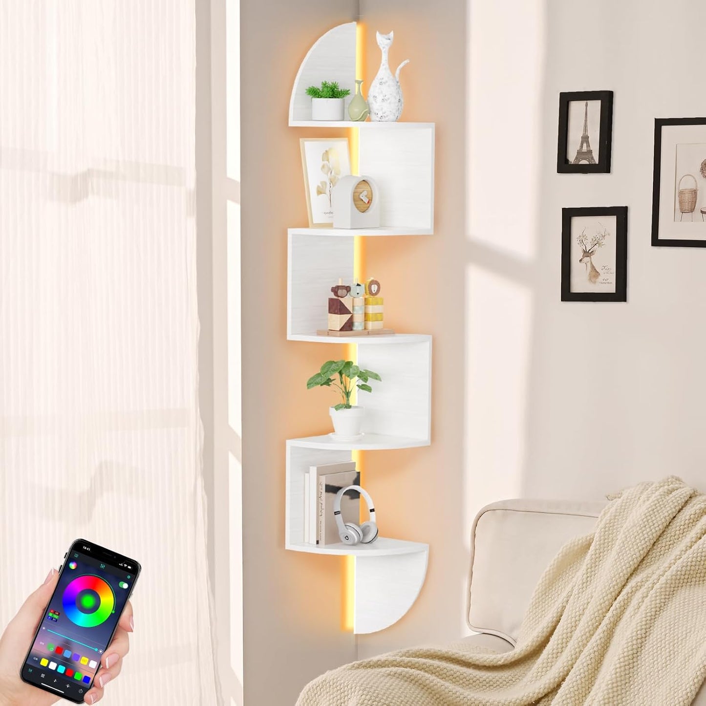 Modern Wall-Mounted Corner Shelf – 5 Tier