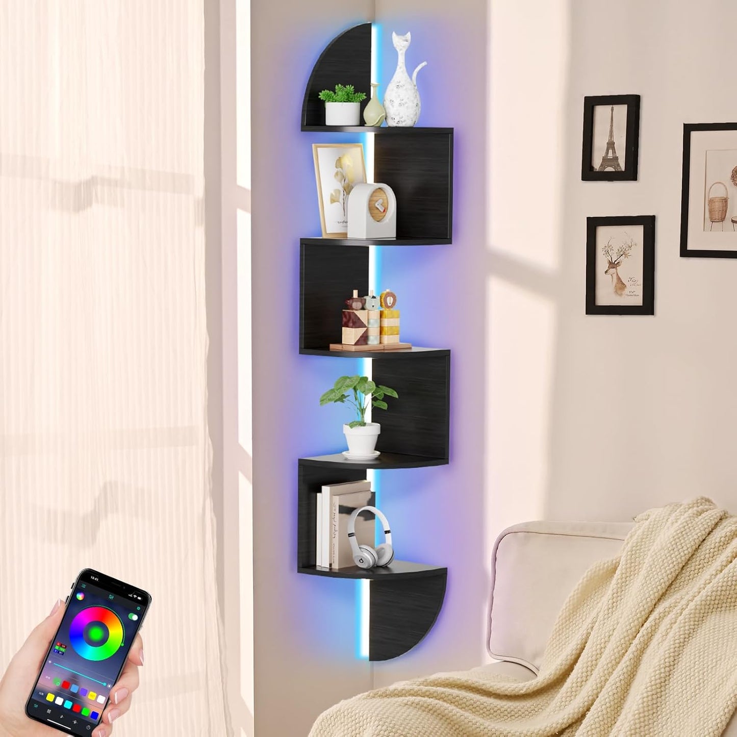 Modern Wall-Mounted Corner Shelf – 5 Tier