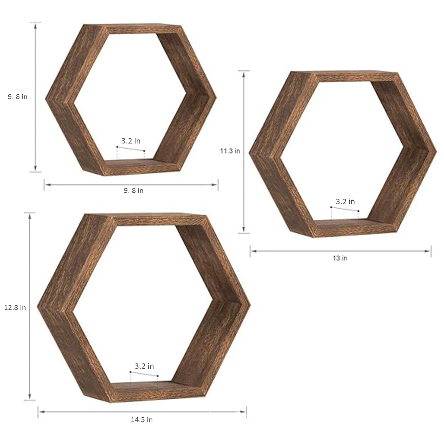 HexaWood Floating Wall Shelves – Rustic Hexagon Wooden Decor for Living & Dining Spaces